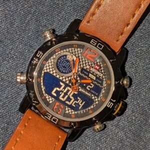 Naviforce Model NF9134 Men's Quartz Movement Wristwatch with Tan Leather Strap